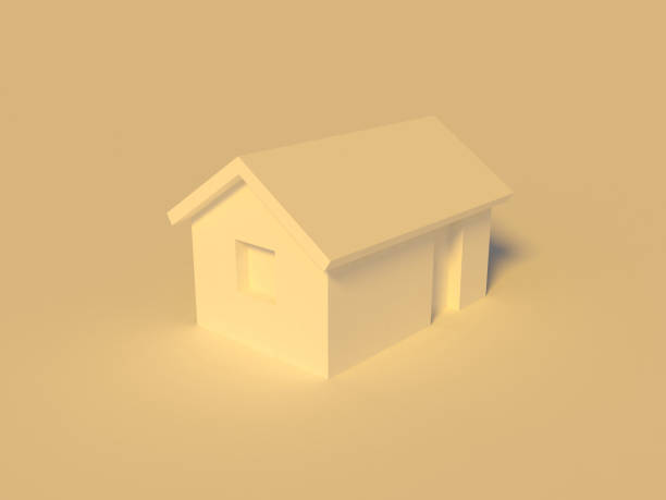 istock Simple small yellow house model standing on flat ground 1220759724