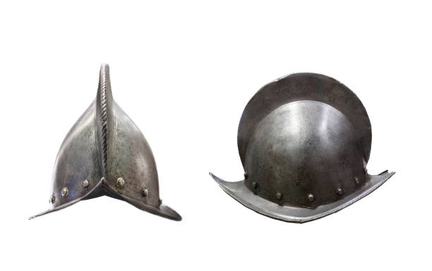16h Century crested helmet morion 16h Century crested helmet morion. Front and side view capacete stock pictures, royalty-free photos & images