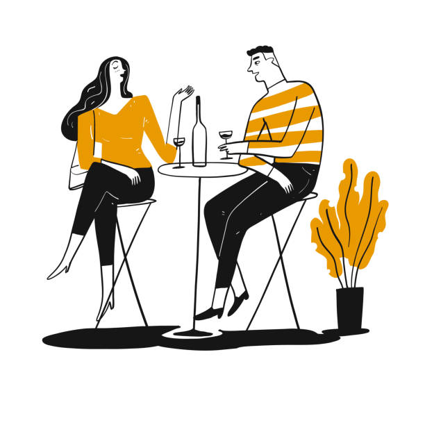 Couple drinking Couple drinking and talk happy. Hand drawn, Vector Illustration doodle style. groups of teens stock illustrations