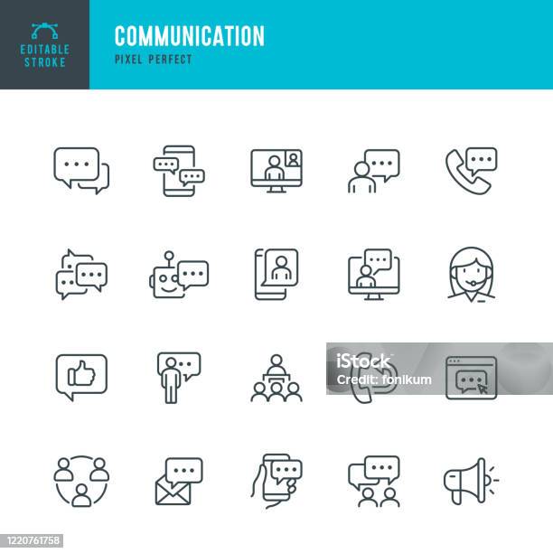 Communication Thin Line Vector Icon Set Pixel Perfect Editable Stroke The Set Contains Icons Speech Bubble Communication Application Form Contact Us Blogging Community Stock Illustration - Download Image Now