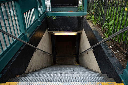 A subway station stands empty at Lexington Avenue and 96th Street in Manhattan.