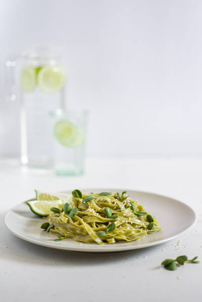 istock Green healthy tagliatelle with seeds and micro green 1220762034