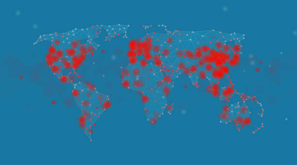 istock Virus Epidemic Spreading on World Map Polygon Graphic Background with Connected Lines 1220762931