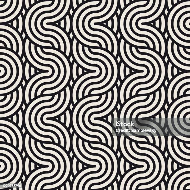 Bold Line Rounded Vector Seamless Patternwavy Bold Lines Geometric Striped Ornament Round ...