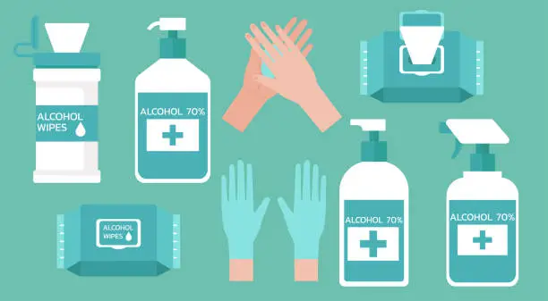 Vector illustration of Set of hand washing supplies for good hygiene