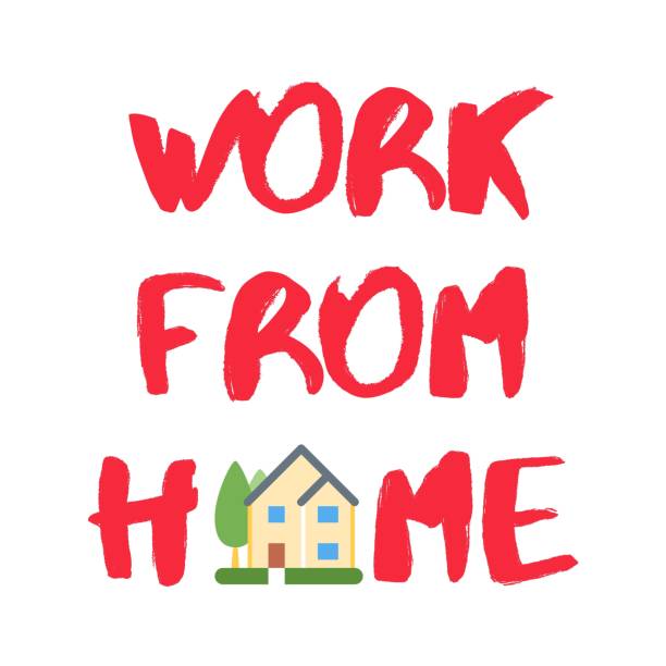 istock Work from home text logo, symbol, icon, sign. Company allows employees to work from home to avoid virus. 1220768164