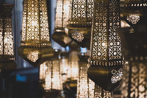 Ramadan Lanterns with ornamented Arabic decoration for Islamic festivals and celebrations