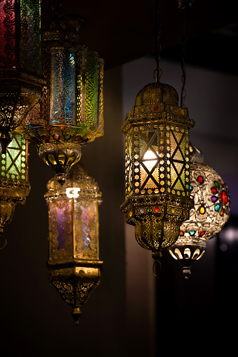 Ramadan Lanterns with ornamented Arabic decoration for Islamic festivals and celebrations