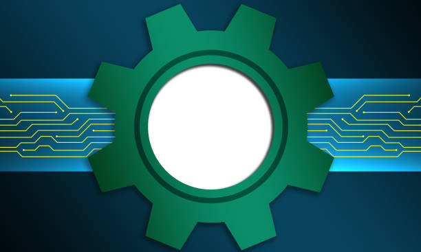 Gear with chip circuit connection line, 3d rendering