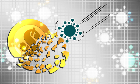 Pandemic and viral epidemic shatter coin. 3d rendering
