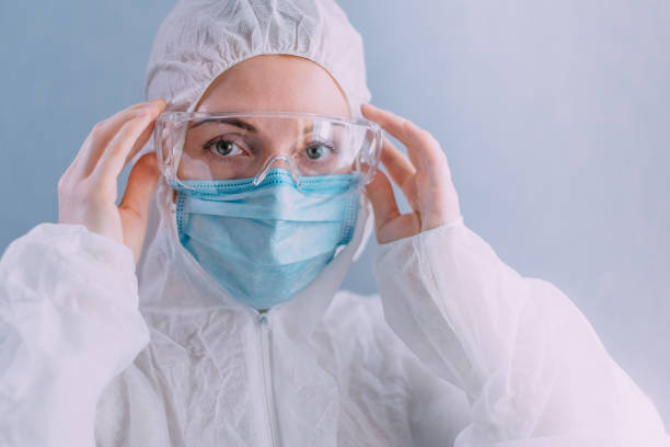 istock Female doctor in a protective suit. 1220770786