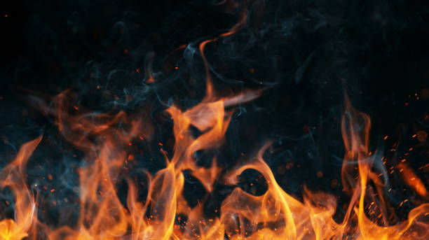 istock Texture of flame, isolated on black background 1220773235
