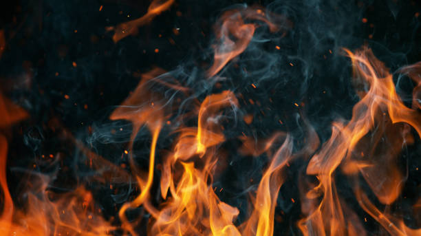 istock Texture of flame, isolated on black background 1220773369