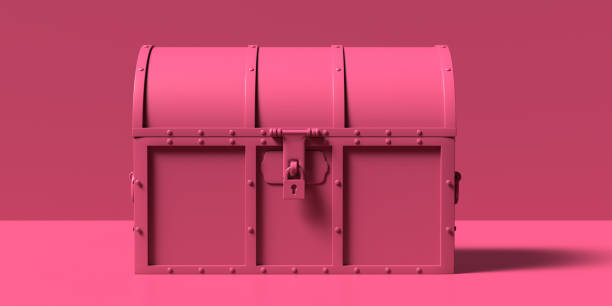 scrigno chiuso rosa sfondo monocromatico. illustrazione 3d - stone coffin foto e immagini stock