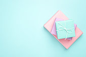 Pastel colored gift boxes.