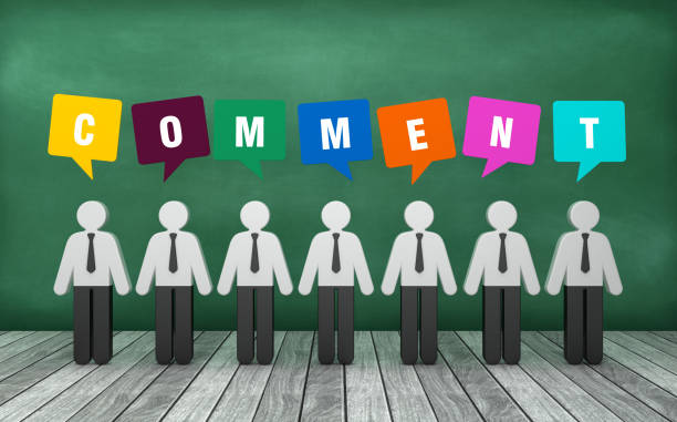 Pictogram People with COMMENT Bubble Speech on Chalkboard - 3D Rendering