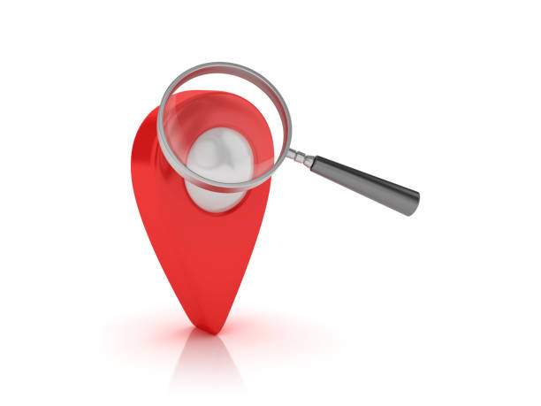 istock Magnifying Glass with GPS Marker - 3D Rendering 1220782170