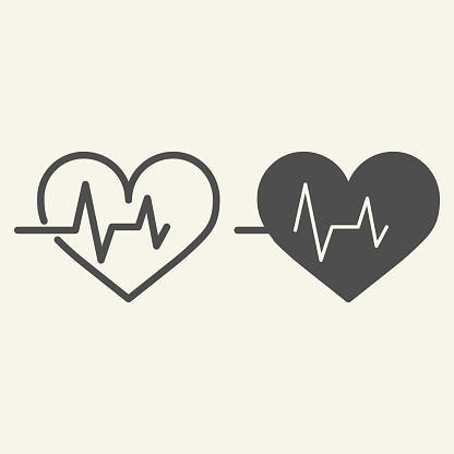 Heart beat line and solid icon. Cardiogram life line outline style pictogram on white background. Heart pulse for mobile concept and web design. Vector graphics