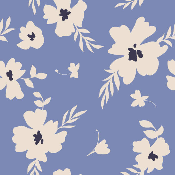 nahtloses muster mit abstrakten wiese gänseblümchen blumen. flacher stil. silhouetten. sommer floral hintergrund. - flower nature lavender lavender coloured stock-grafiken, -clipart, -cartoons und -symbole