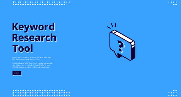 ilustraciones, imágenes clip art, dibujos animados e iconos de stock de página de inicio isométrica de la herramienta de investigación de palabras clave. - single word keywords seo key