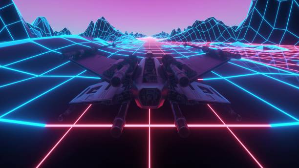 istock Futuristic spaceship flying through space. Retro futuristic 80's style spacecraft. 3d rendering 1220789660