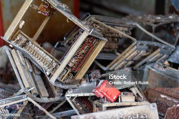 A Pile Of Electronic Scrap From The 1980s Lying Around In The Post Office Of Pripyat Chernobyl Exclusion Zone Stock Photo - Download Image Now