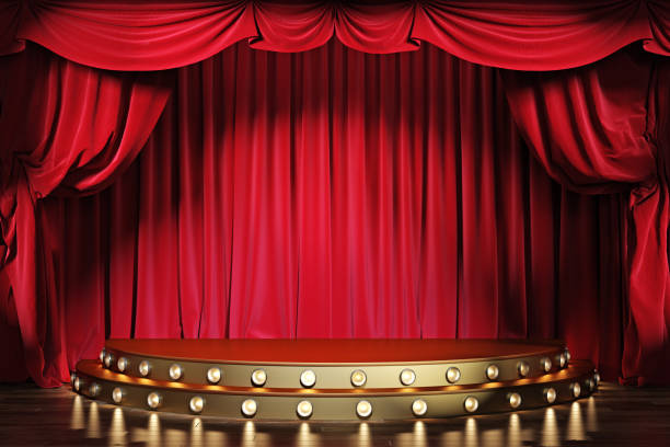 leere theaterbühne mit roten samtvorhängen - vorhang fotos stock-fotos und bilder
