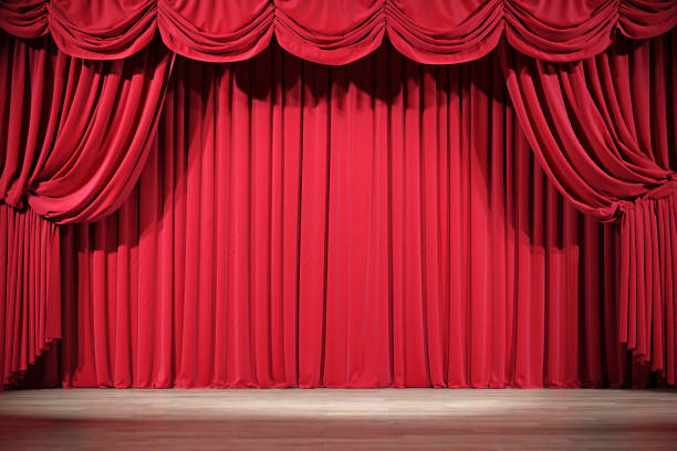 theater stage with red velvet curtains. - curtain stage theater stage red imagens e fotografias de stock