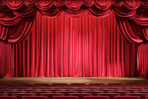 istock Theater stage with red velvet curtains. 1220794646