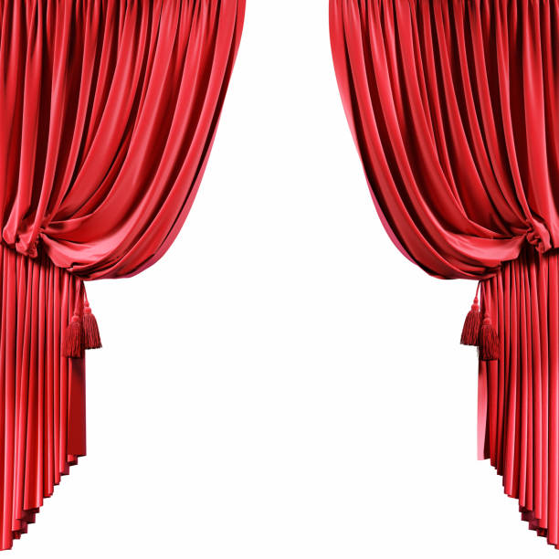 istock Red velvet curtains isolated on white background. 1220794758