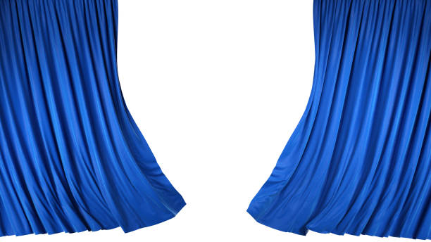 Blue velvet curtains isolated on white background.