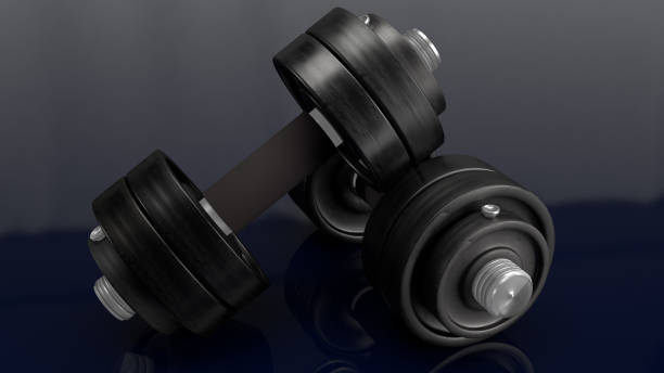 istock dumbbell on black  background 3d rendering for sport content. 1220796395