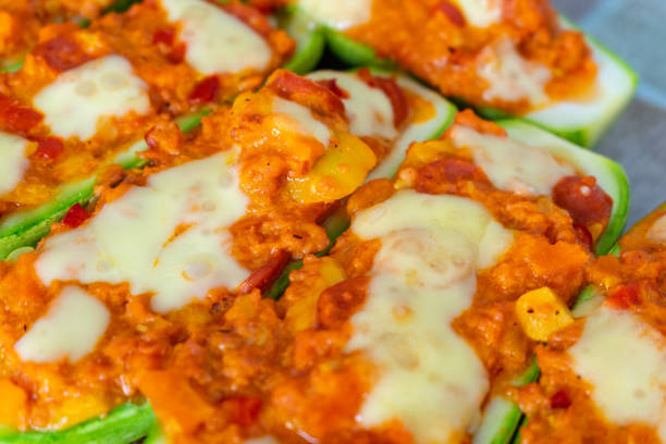 istock Zucchini stuffed with minced meat, cheese and mushrooms. 1220797356