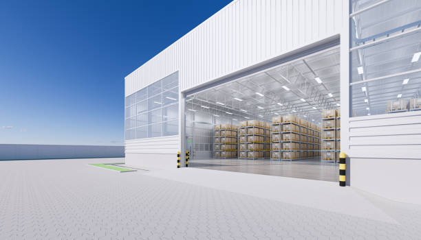 3d warehouse  and box - distribution warehouse industrial building large building exterior imagens e fotografias de stock