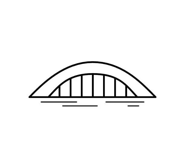 Vector illustration of Arch bridge line icon isolated on white background. Different types of bridges. Urban architecture. Vector illustration.
