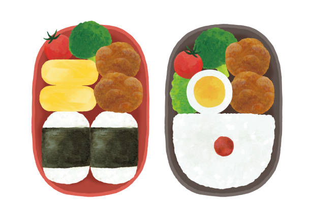 ilustraciones, imágenes clip art, dibujos animados e iconos de stock de acuarela de la caja de almuerzo - japanese flag flag japan illustration and painting