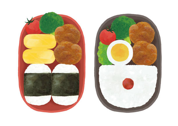 illustrations, cliparts, dessins animés et icônes de boîte à lunch aquarelle - japanese bento