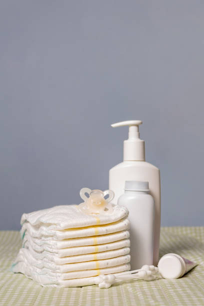 istock Newborn baby care supplies on changing table. 1220802951