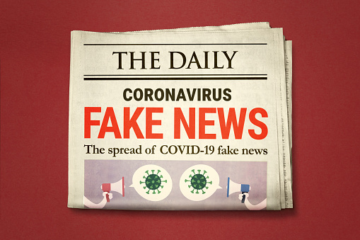 Generic newspaper cover with fake news about the coronavirus covid-19