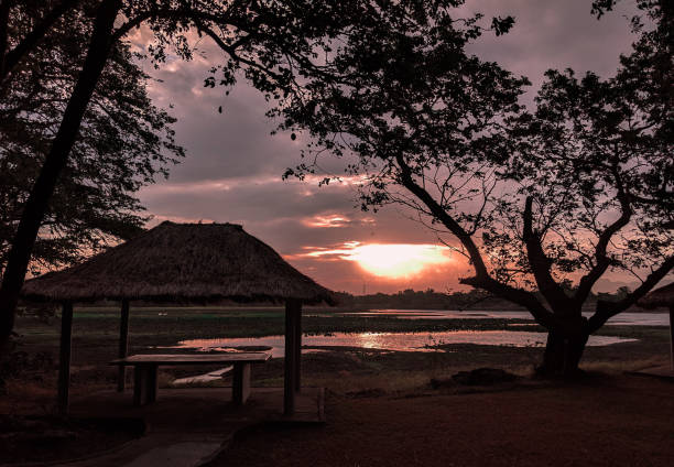 istock Beautiful Sunset in Front of a Hut, Lake and Trees 1220804399