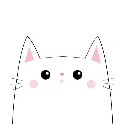 White Cat Head Face Silhouette Black Contour Pink Blush Cheeks Funny Kawaii Sad Animal Baby Card Cute Cartoon Funny Character Pet Collection Flat Design White Background Isolated Stock Illustration - Download Image White Cat Head Face Silhouette Black Contour Pink Blush Cheeks Funny Kawaii Sad Animal Baby Card Cute Cartoon Funny Character Pet Collection Flat Design White Background Isolated Stock Illustration - Download Image