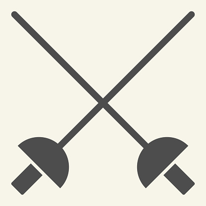 Fencing solid icon. Crossed rapiers glyph style pictogram on beige background. Swords for mobile concept and web design. Vector graphics