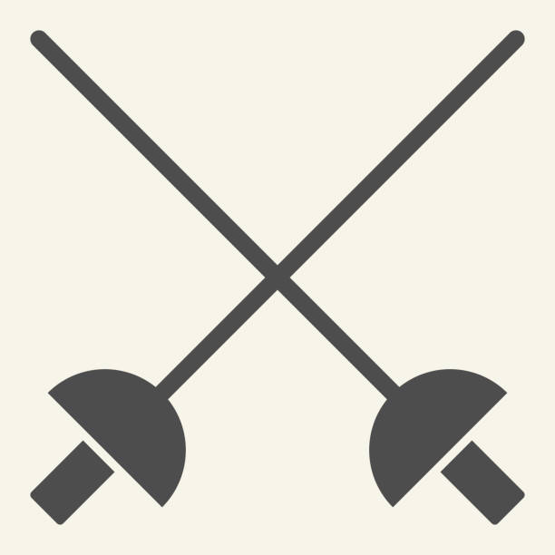 Fencing solid icon. Crossed rapiers glyph style pictogram on beige background. Swords for mobile concept and web design. Vector graphics. Fencing solid icon. Crossed rapiers glyph style pictogram on beige background. Swords for mobile concept and web design. Vector graphics fencing sport stock illustrations