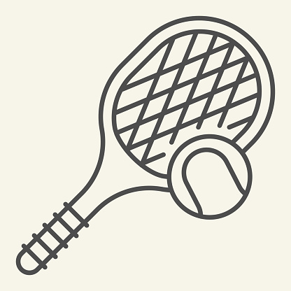 Tennis thin line icon. Tennis racket and ball outline style pictogram on beige background. Fitness activity signs for mobile concept and web design. Vector graphics