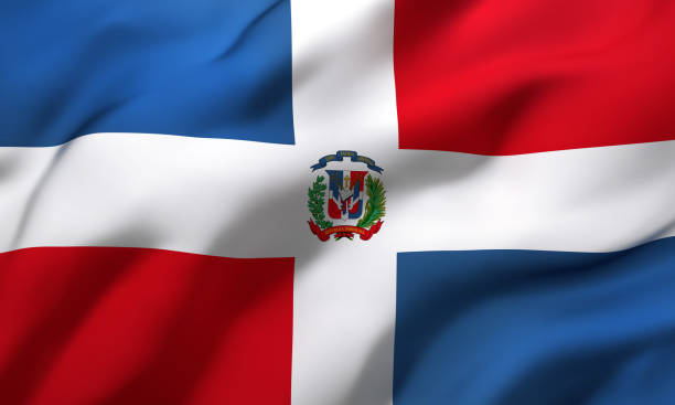 bandeira da república dominicana soprando ao vento - dominican flag - fotografias e filmes do acervo