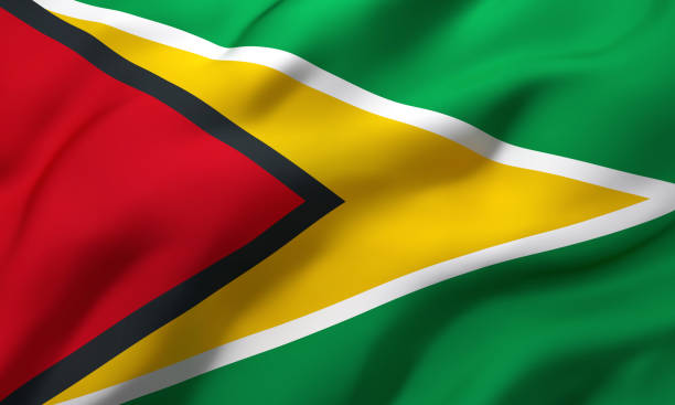 flagge von guyana weht im wind - flag of guyana stock-fotos und bilder