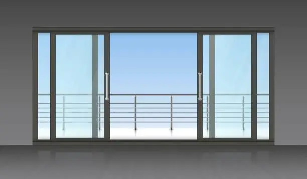Vector illustration of Slidind exterior door and terrace background