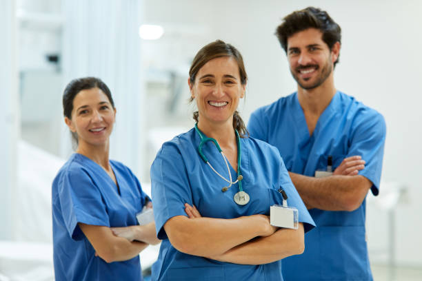 istock Portrait of three nurses looking at camera. 1220810312