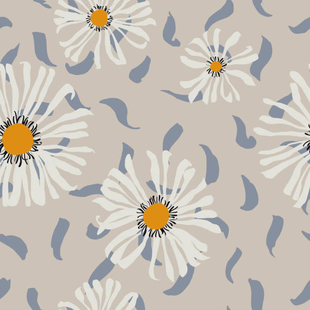 illustrations, cliparts, dessins animés et icônes de motif sans couture fait de grandes marguerites en fleurs. - textile pattern retro revival seamless