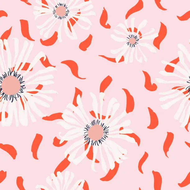 Vector illustration of Seamless pattern made of large blooming daisies.